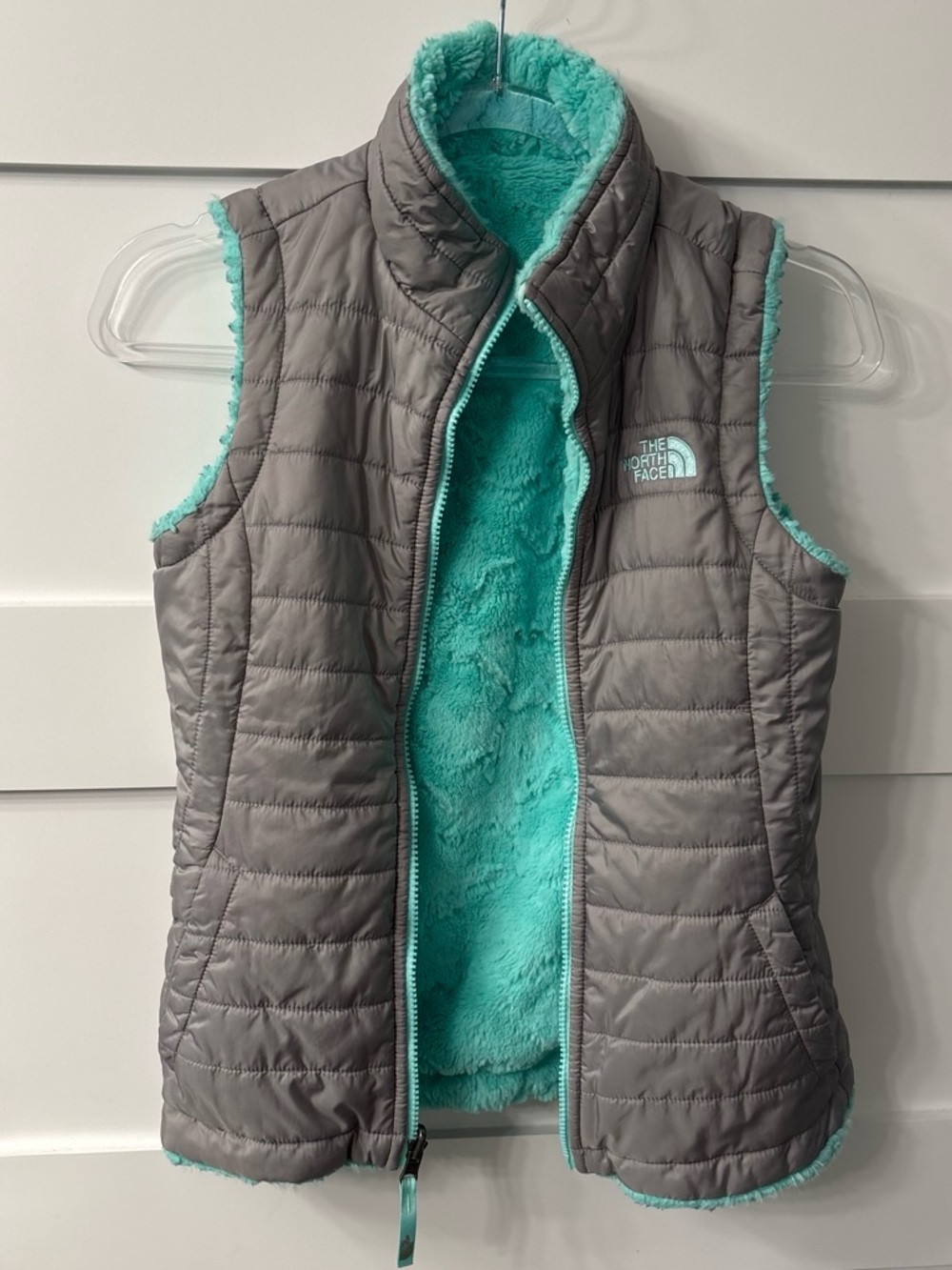 The North Face Reversible Gorpcore Fuzzy Gray Quilted Vest